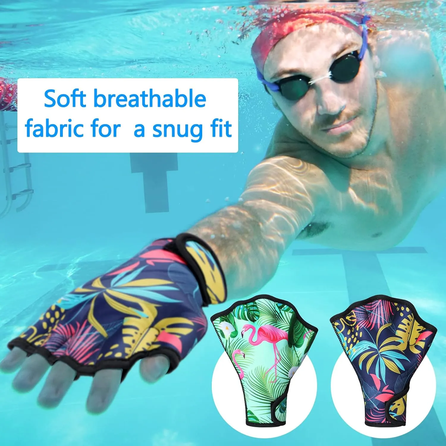 Honoson 2 Pairs Swimming Gloves Women Water Aerobics Gloves Aquatic Fitness Water Resistance Webbed for Men Women Unisex Poll Training Exercise