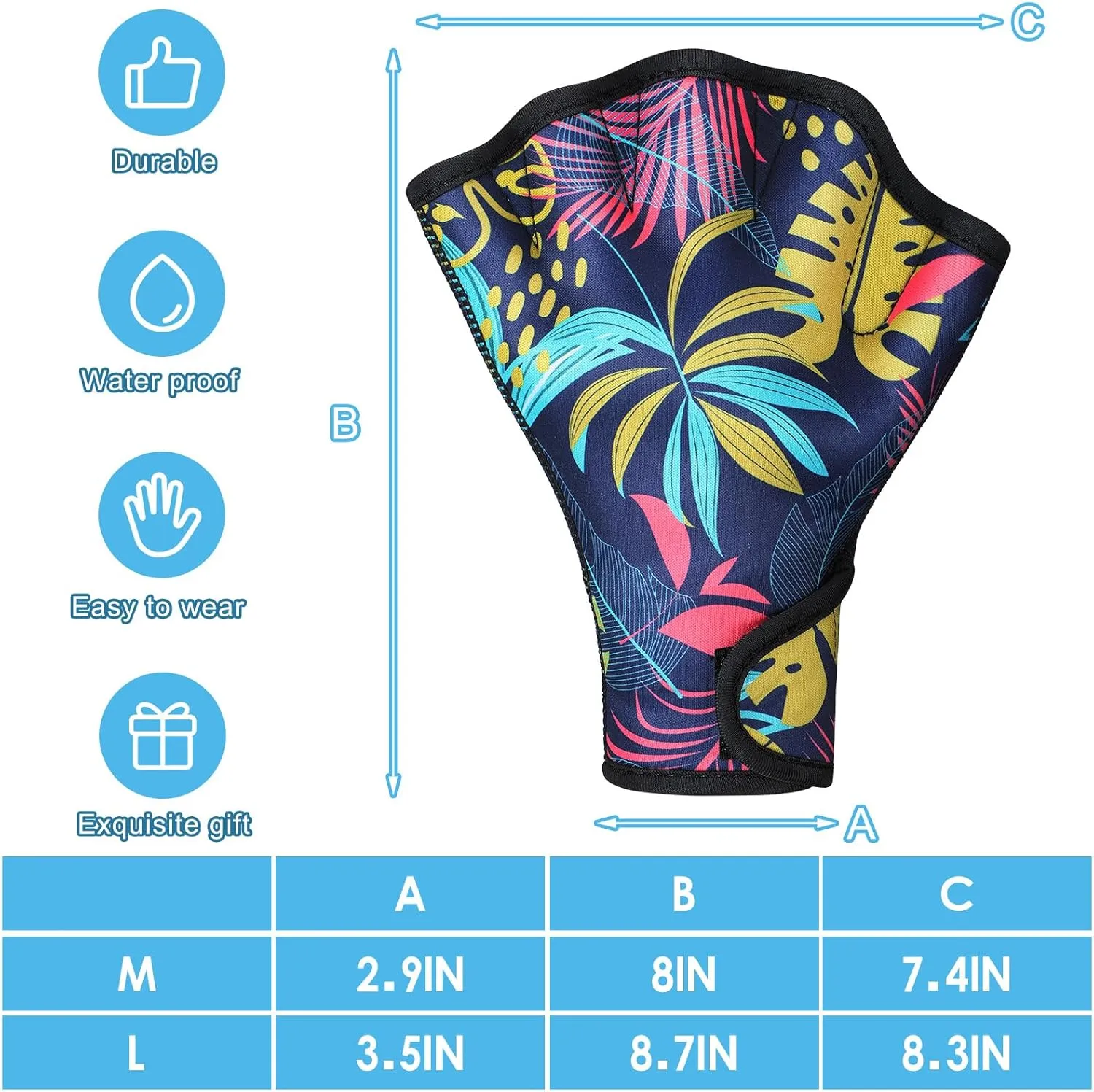 Honoson 2 Pairs Swimming Gloves Women Water Aerobics Gloves Aquatic Fitness Water Resistance Webbed for Men Women Unisex Poll Training Exercise