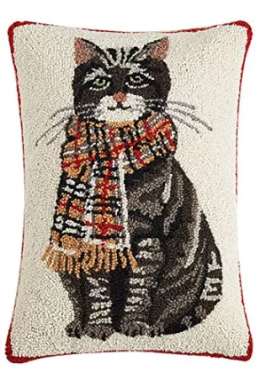 Hook Pillow-Cat with Plaid Scarf