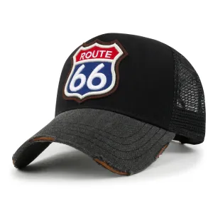 ililily PREMIUM Route 66 Embroidery Baseball Cap Cotton Vintage Trucker Hat
