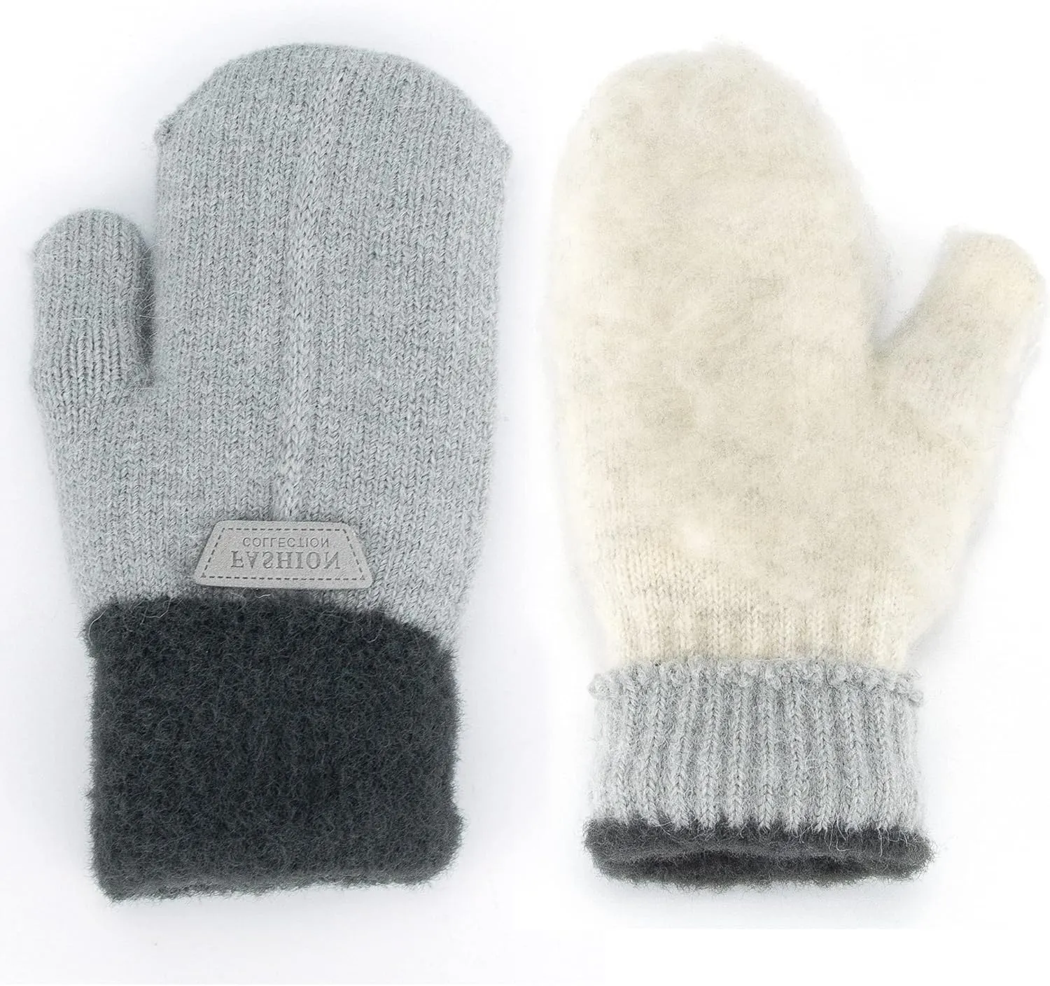 INOGIH Kids Double Layer Warm Knit Mittens Girls Boys Winter Outdoor Gloves for 3-7 Years