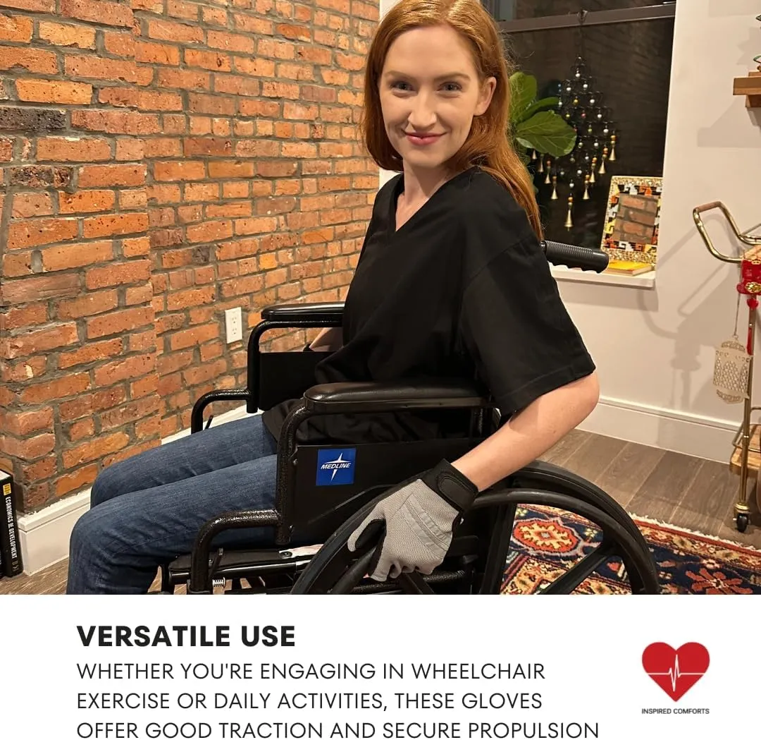 Inspired Comforts Wheelchair Gloves Fingerless Full Thumb with Anti-Slip Grip, Breathable & Reflective