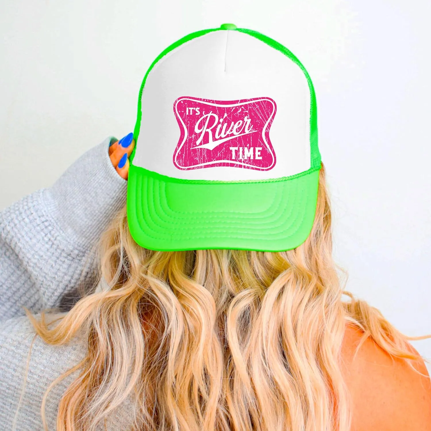 It's River Time Trendy Summer Trucker Hat Classic 5 Panel Mesh Snap Back Trucker Hat