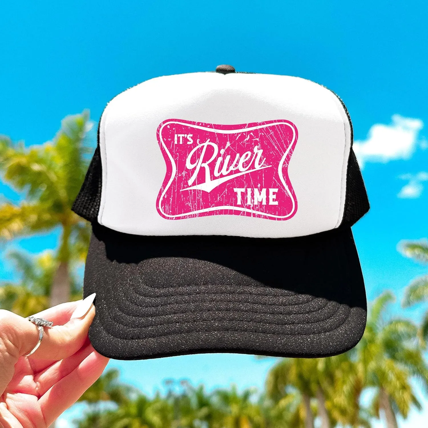 It's River Time Trendy Summer Trucker Hat Classic 5 Panel Mesh Snap Back Trucker Hat