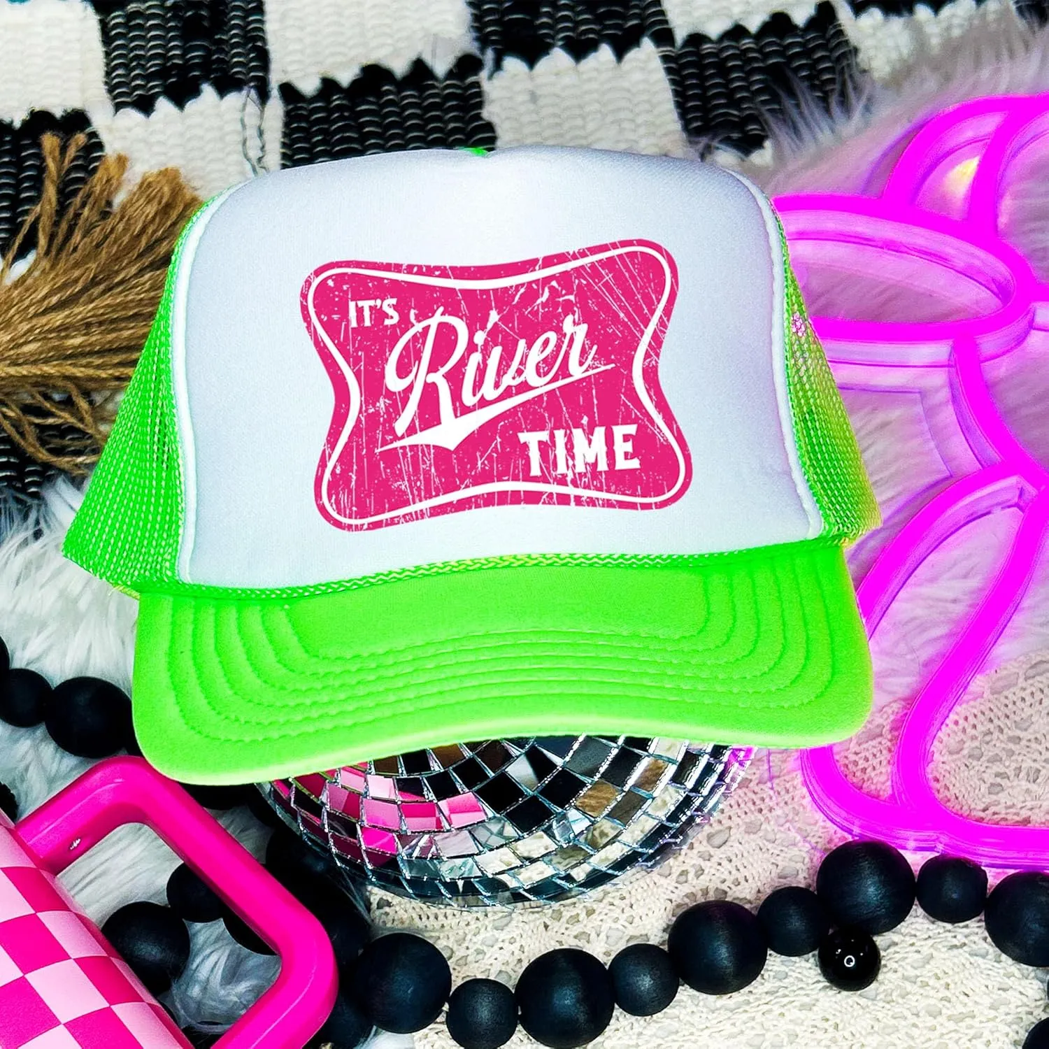 It's River Time Trendy Summer Trucker Hat Classic 5 Panel Mesh Snap Back Trucker Hat