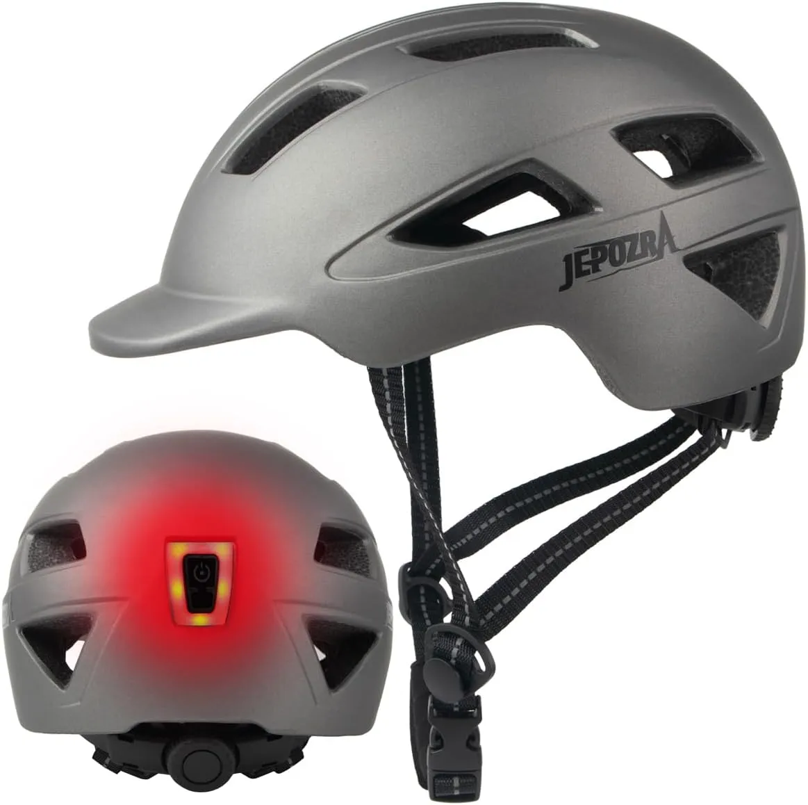 JEPOZRA Bike Helmet Adult with Integrated Taillight Lightweight Adjustable Baseball Cap Style Cycling Helmet for Urban Commuter Road Biking Scooter