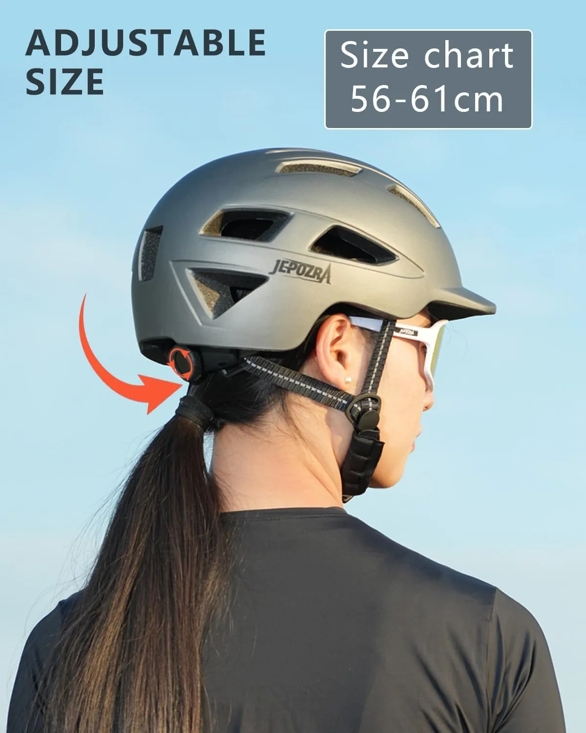 JEPOZRA Bike Helmet Adult with Integrated Taillight Lightweight Adjustable Baseball Cap Style Cycling Helmet for Urban Commuter Road Biking Scooter