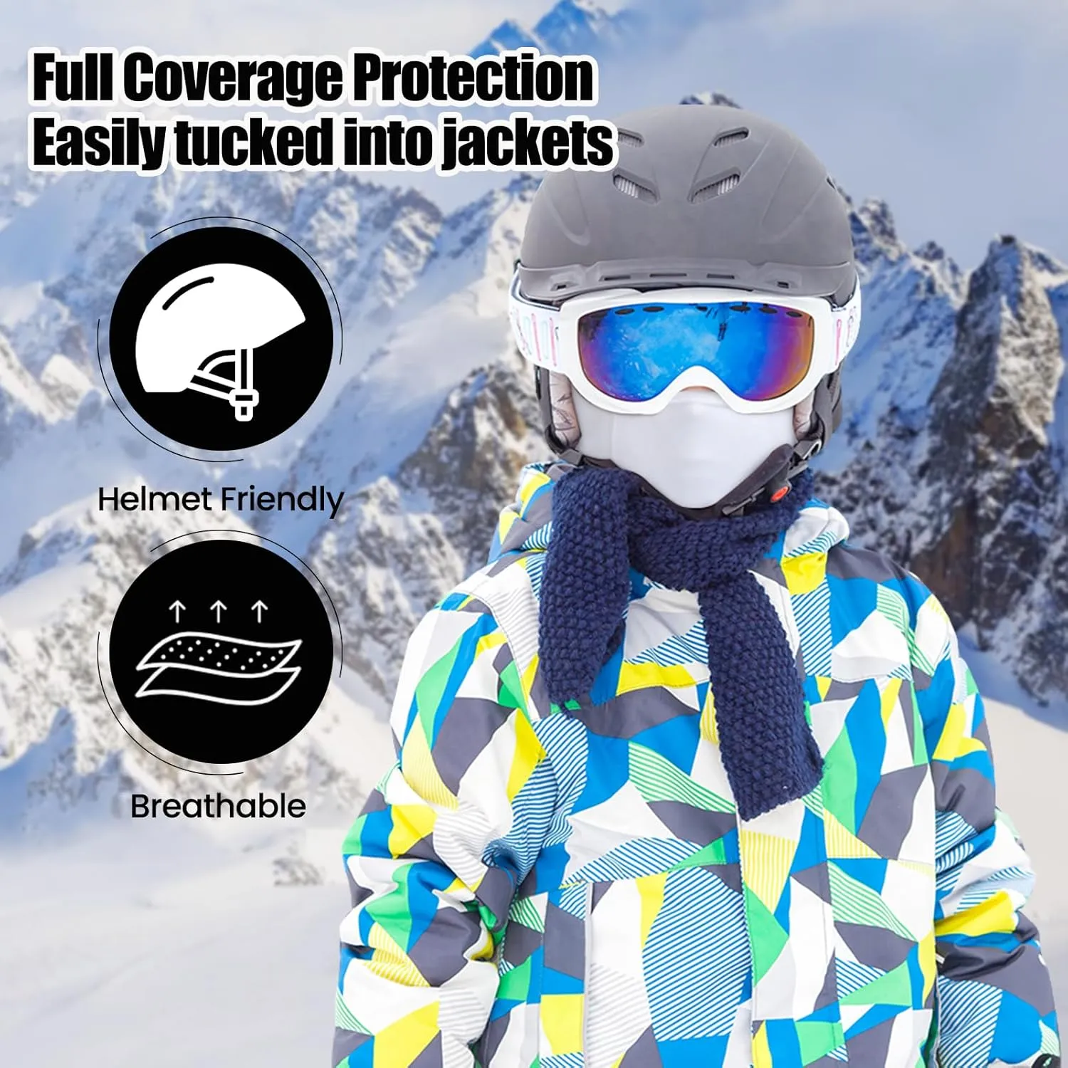 Kids Balaclava Ski Mask Scarf, Kids Fleece Gaiter Cold Weather Full Face Mask for Boys & Girls - Black