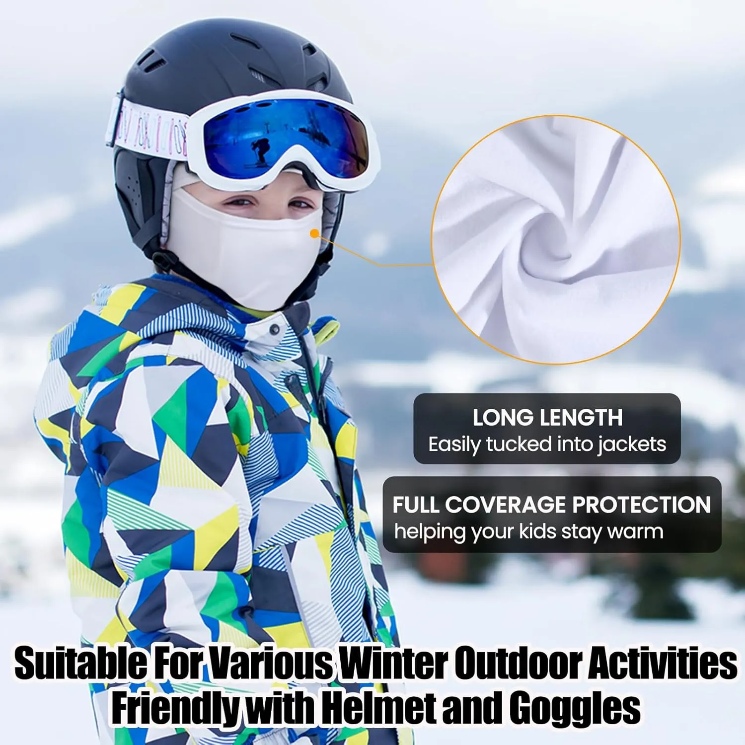 Kids Balaclava Ski Mask Scarf, Kids Fleece Gaiter Cold Weather Full Face Mask for Boys & Girls - Black