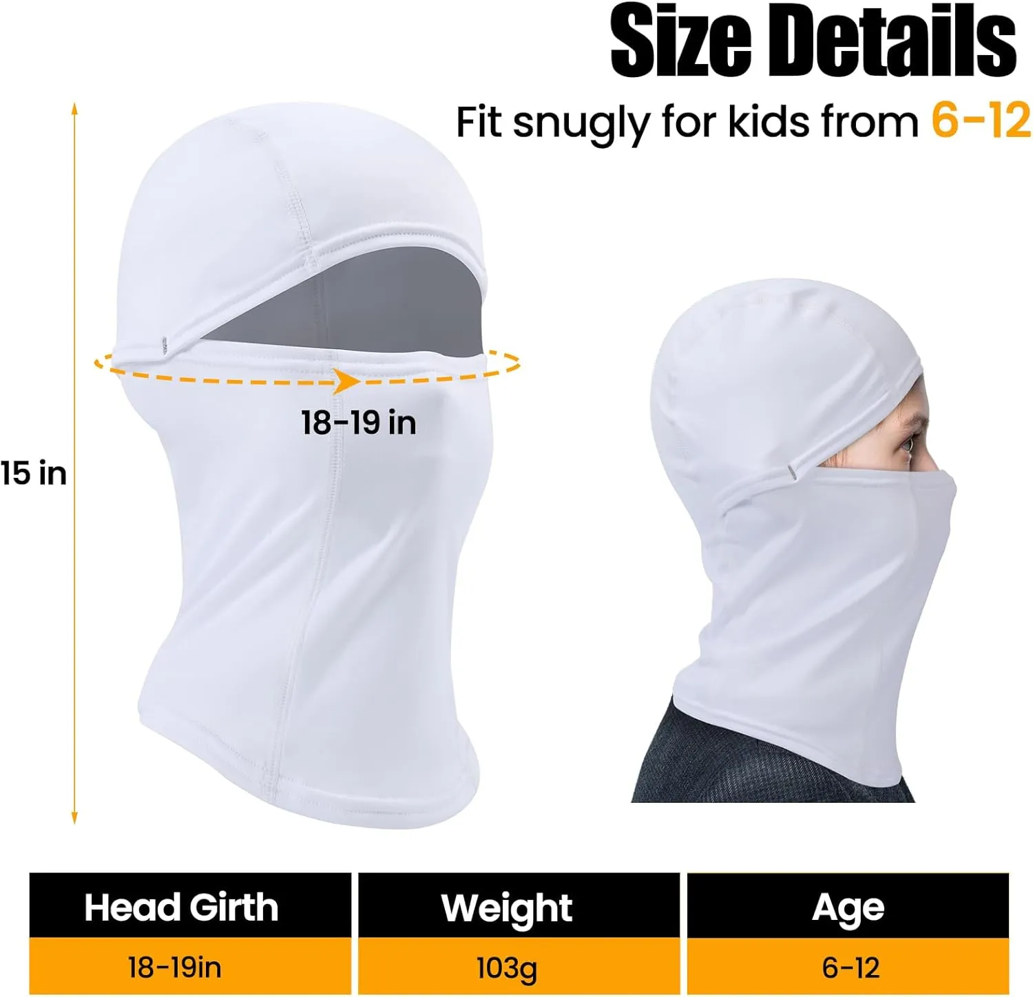 Kids Balaclava Ski Mask Scarf, Kids Fleece Gaiter Cold Weather Full Face Mask for Boys & Girls - Black