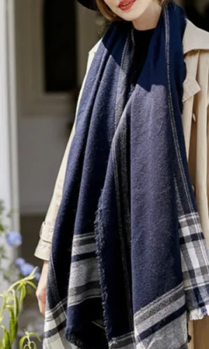 L24SS Navy and White Checked Wool-like Scarf (Pack)