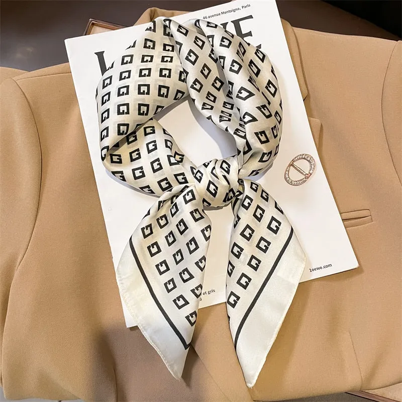 Lady Glams  Luxury Brand Silk Square Plaid Scarf