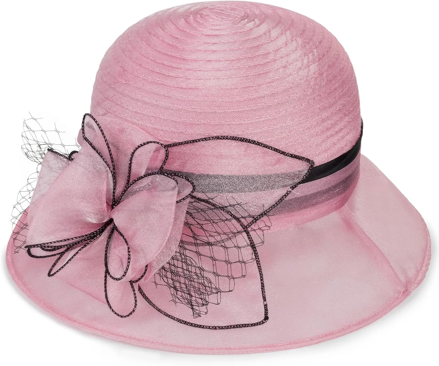 Lady Polka dots Organza Fascinator Sun Hats Women Kentucky Wide Brim Derby Bowler Hat for Tea Party Church Wedding Size:S-M