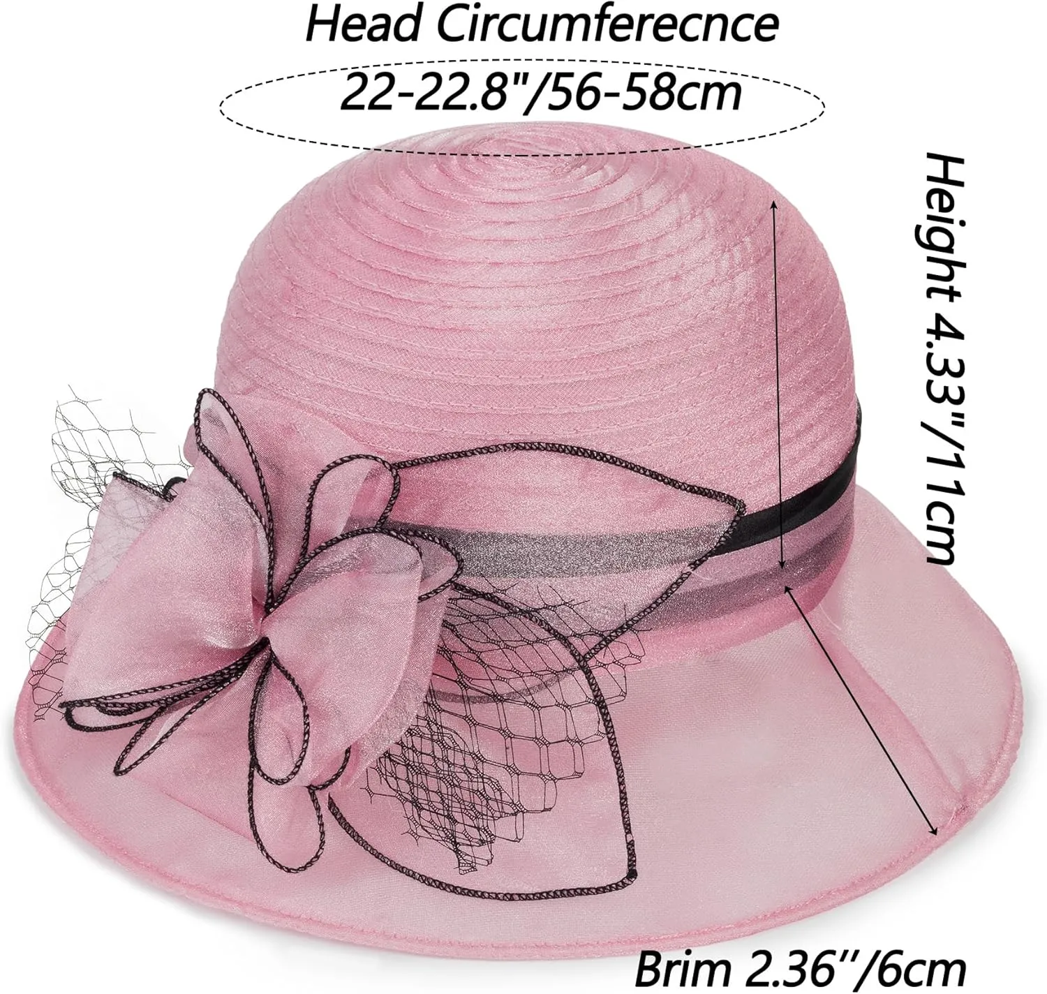 Lady Polka dots Organza Fascinator Sun Hats Women Kentucky Wide Brim Derby Bowler Hat for Tea Party Church Wedding Size:S-M