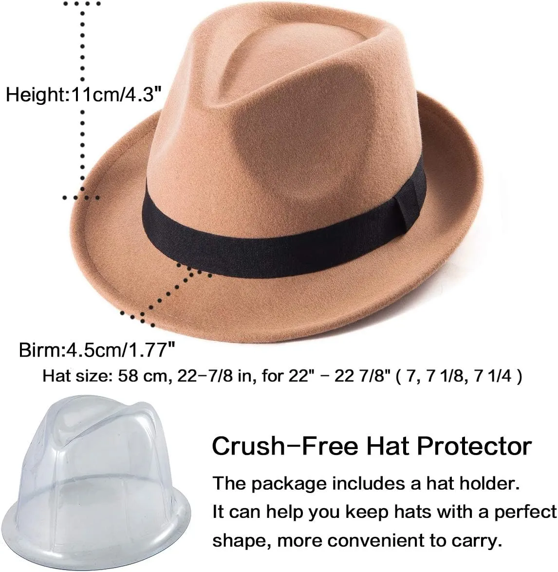 LADYBRO Straw Trilby Fedora Hat for Men 1920s Short Brim Wool Felt Panama Cap 7 1/4