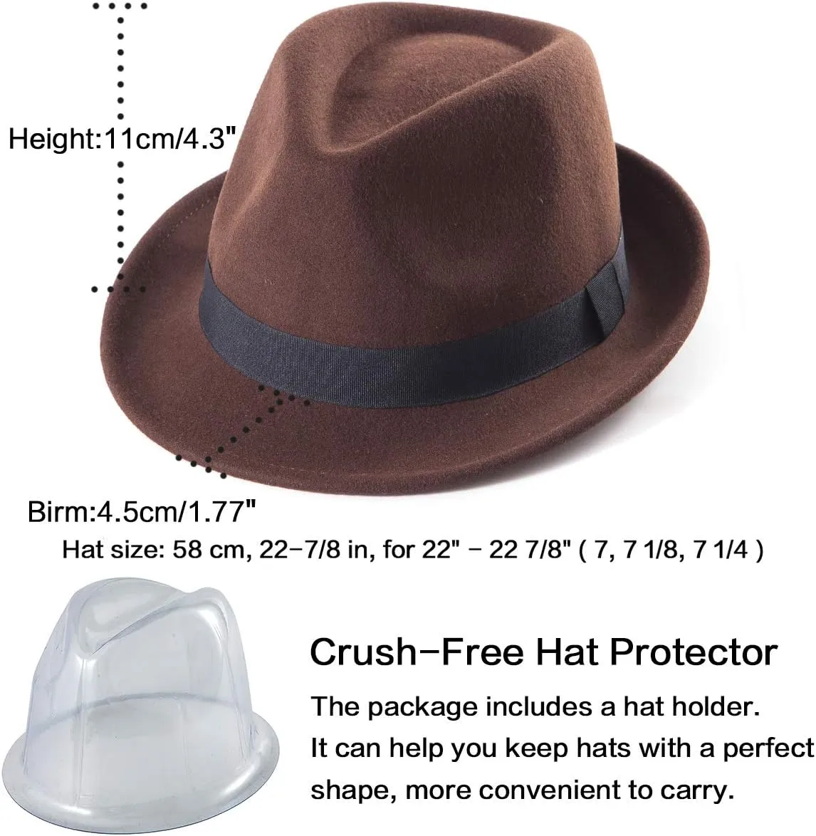LADYBRO Straw Trilby Fedora Hat for Men 1920s Short Brim Wool Felt Panama Cap 7 1/4