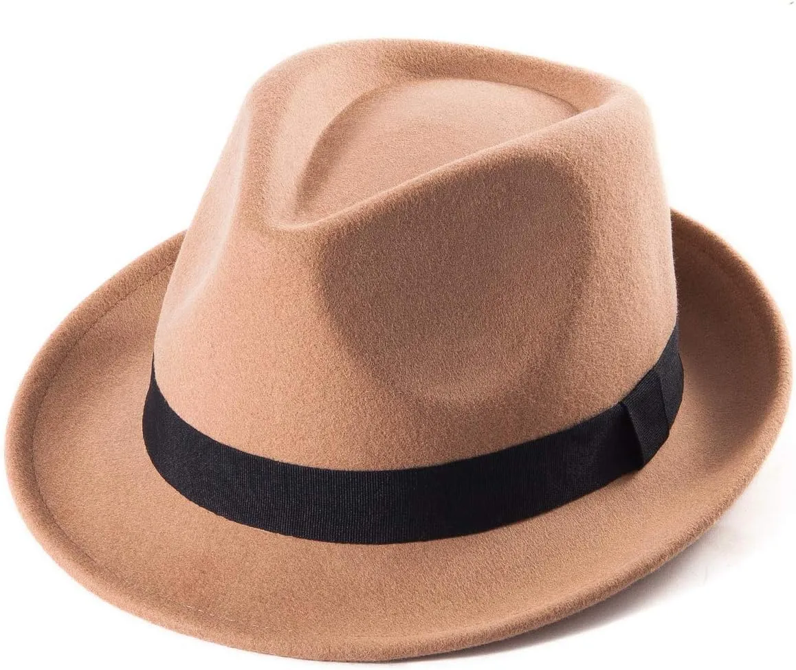 LADYBRO Straw Trilby Fedora Hat for Men 1920s Short Brim Wool Felt Panama Cap 7 1/4