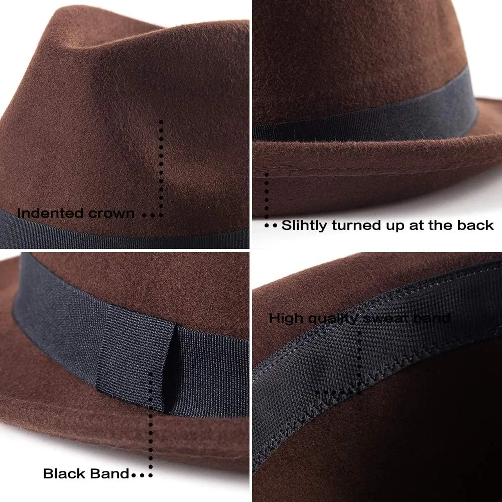 LADYBRO Straw Trilby Fedora Hat for Men 1920s Short Brim Wool Felt Panama Cap 7 1/4