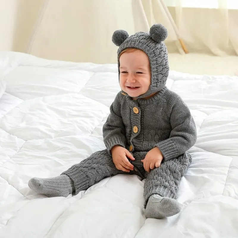 LAWKUL Baby Outfit Cotton Knit Newborn Infant Romper Knitted Longsleeve Sweater Clothes With Warm Hat Set Toddler Boy Girl