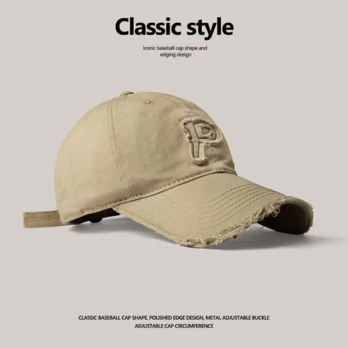 Lettering Applique Distressed Baseball Cap