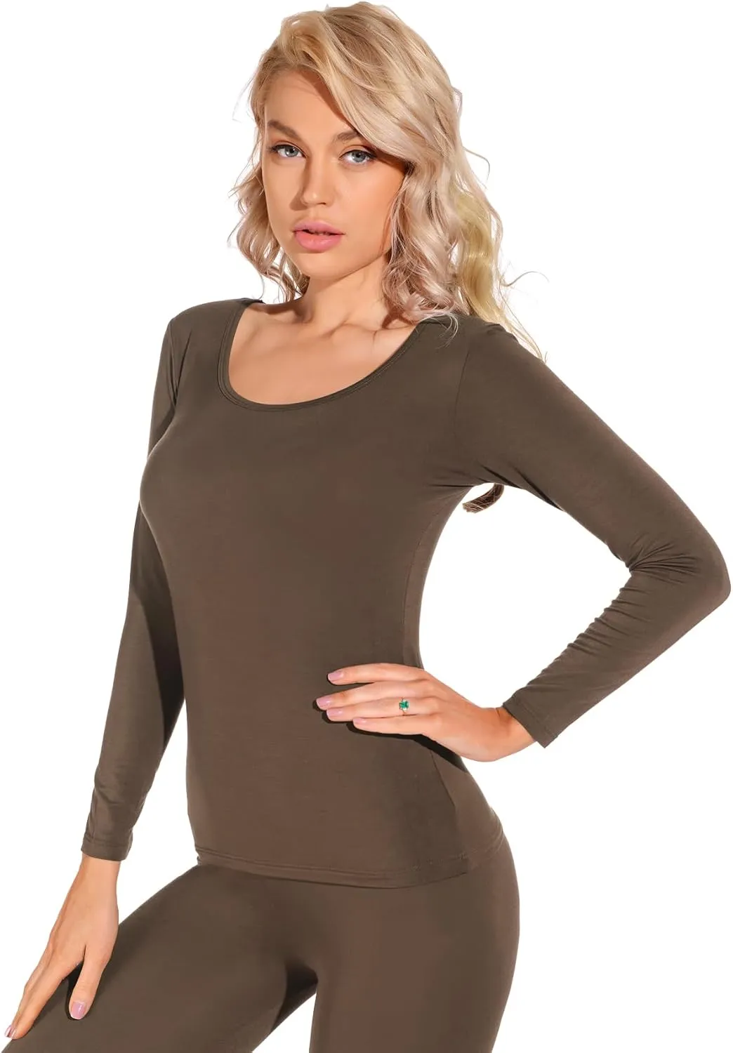 Liang Rou Women's Scoop Neck Long Johns Ultra Thin Modal Thermal Underwear Top & Bottom Set