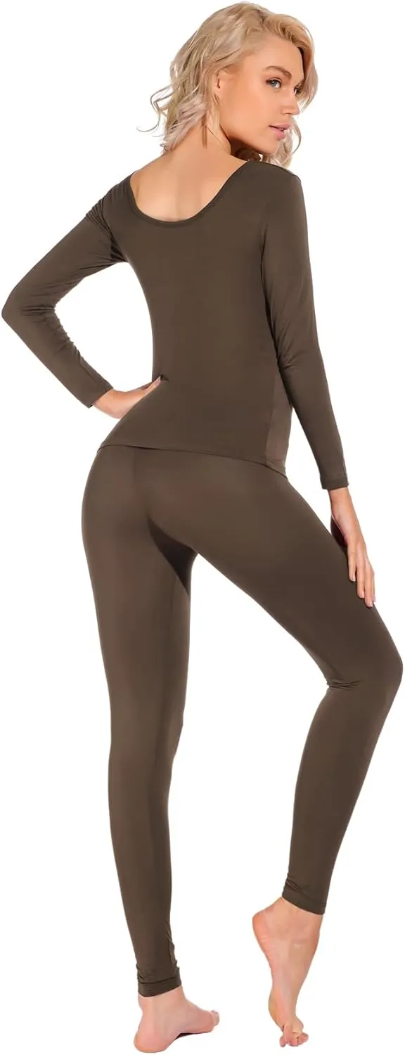 Liang Rou Women's Scoop Neck Long Johns Ultra Thin Modal Thermal Underwear Top & Bottom Set