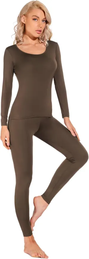 Liang Rou Women's Scoop Neck Long Johns Ultra Thin Modal Thermal Underwear Top & Bottom Set