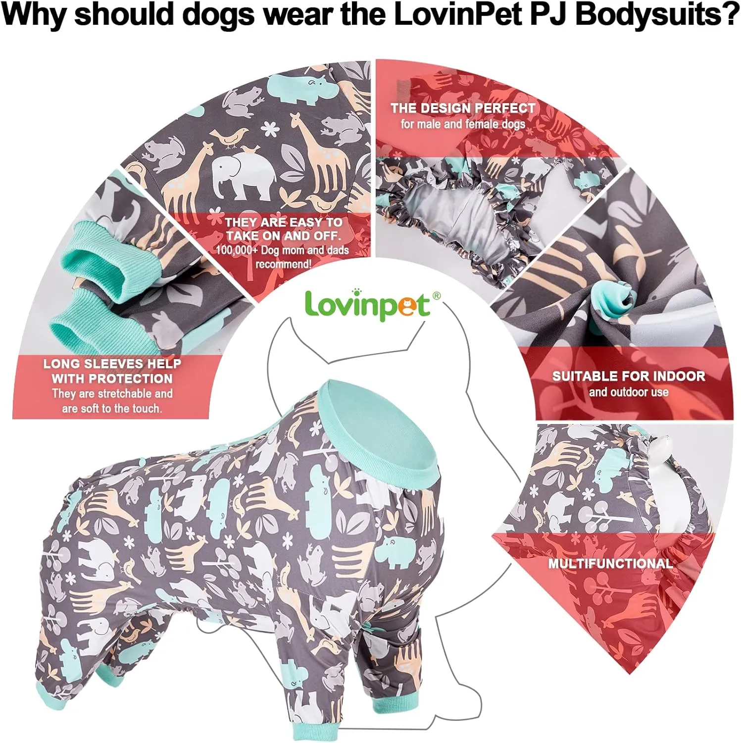 LovinPet Large Dog PJS, Hippos Zoo Cozy Dog Pajamas, Slim fit, Lightweight Pullover Clothes/Full Coverage Golden Retriever Pajamas/Back Snap Button is Only Decoration /3XL