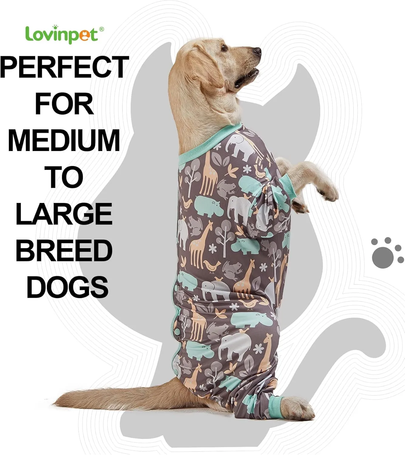 LovinPet Large Dog PJS, Hippos Zoo Cozy Dog Pajamas, Slim fit, Lightweight Pullover Clothes/Full Coverage Golden Retriever Pajamas/Back Snap Button is Only Decoration /3XL
