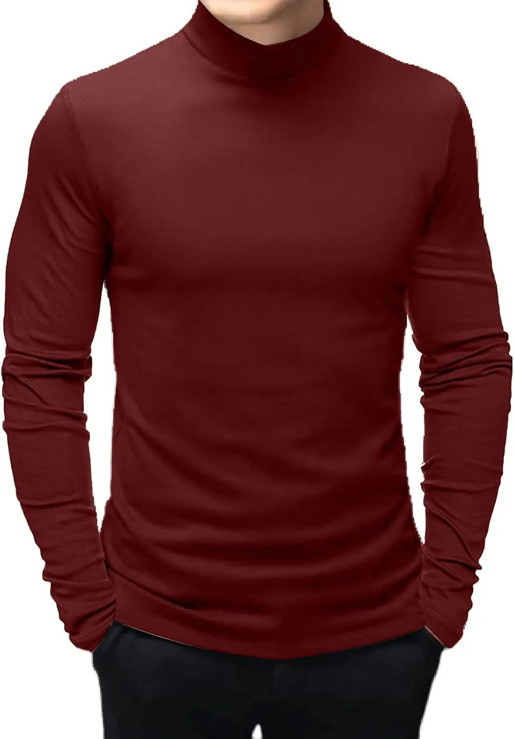 Men's Fashion Mock Turtleneck T-Shirts Long Sleeve Pullover Sweater Basic Designed Undershirt Slim Fit Top