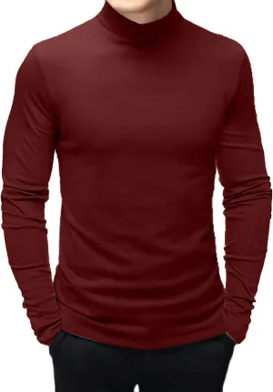 Men's Fashion Mock Turtleneck T-Shirts Long Sleeve Pullover Sweater Basic Designed Undershirt Slim Fit Top