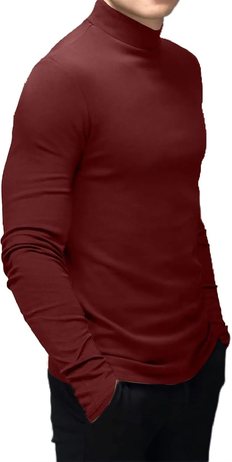 Men's Fashion Mock Turtleneck T-Shirts Long Sleeve Pullover Sweater Basic Designed Undershirt Slim Fit Top