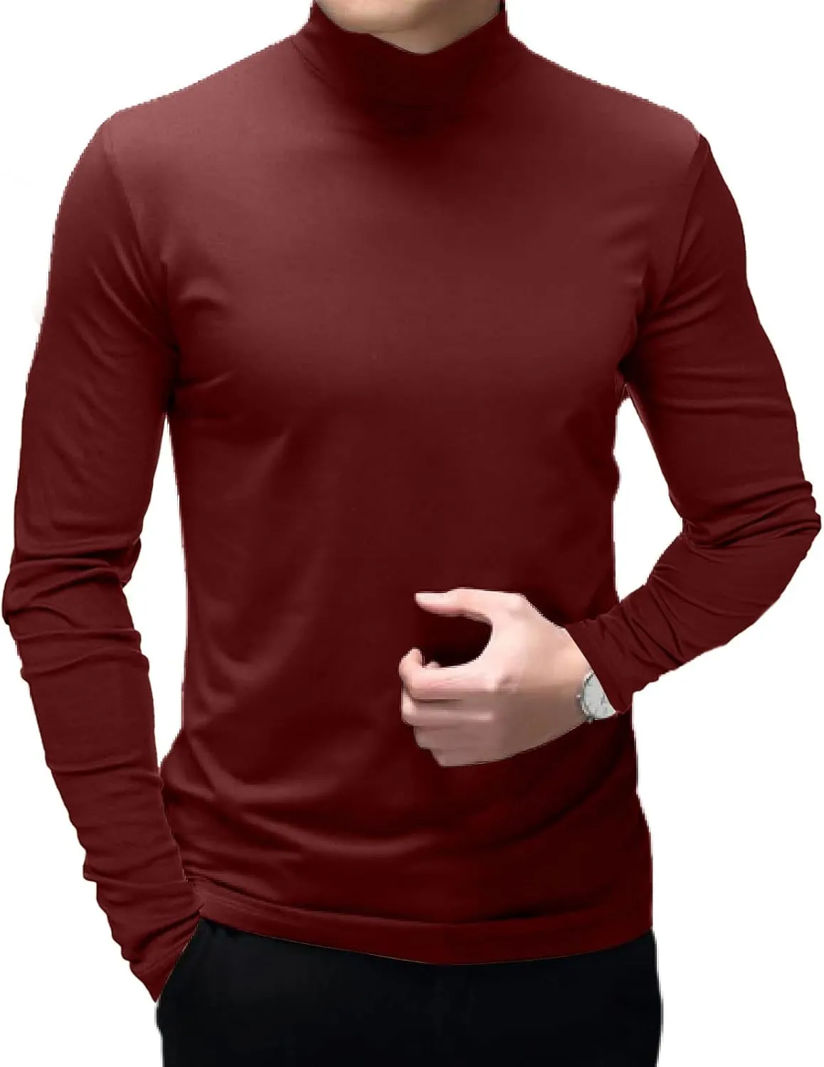 Men's Fashion Mock Turtleneck T-Shirts Long Sleeve Pullover Sweater Basic Designed Undershirt Slim Fit Top
