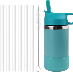 Reusable Replacement Straws Compatible with Hydro Flask Wide Mouth 12oz Kids Water Caps-6 Pack BPA Free Straws and Pack Straw Brush