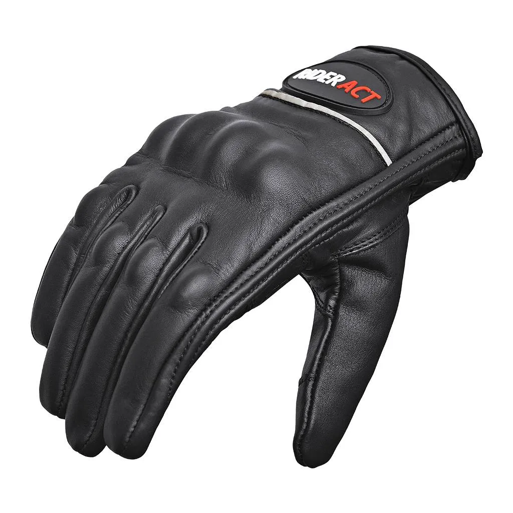 RIDERACT® Motorbike Gloves SB1-Pro UNISEX Leather Moto Gloves Black