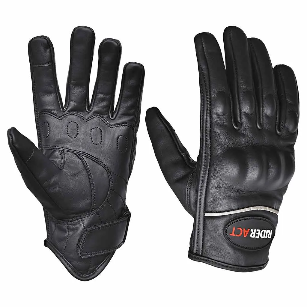RIDERACT® Motorbike Gloves SB1-Pro UNISEX Leather Moto Gloves Black