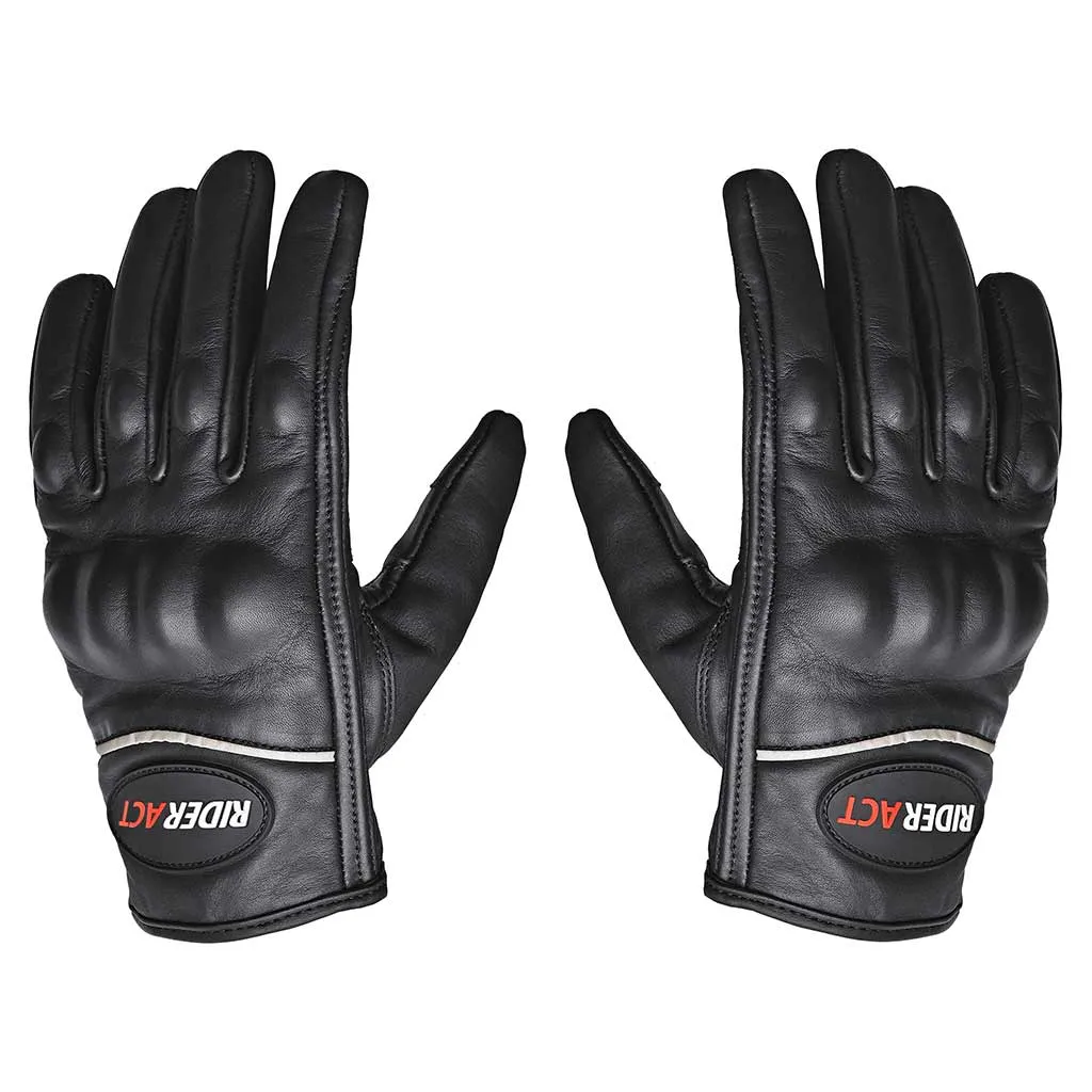RIDERACT® Motorbike Gloves SB1-Pro UNISEX Leather Moto Gloves Black