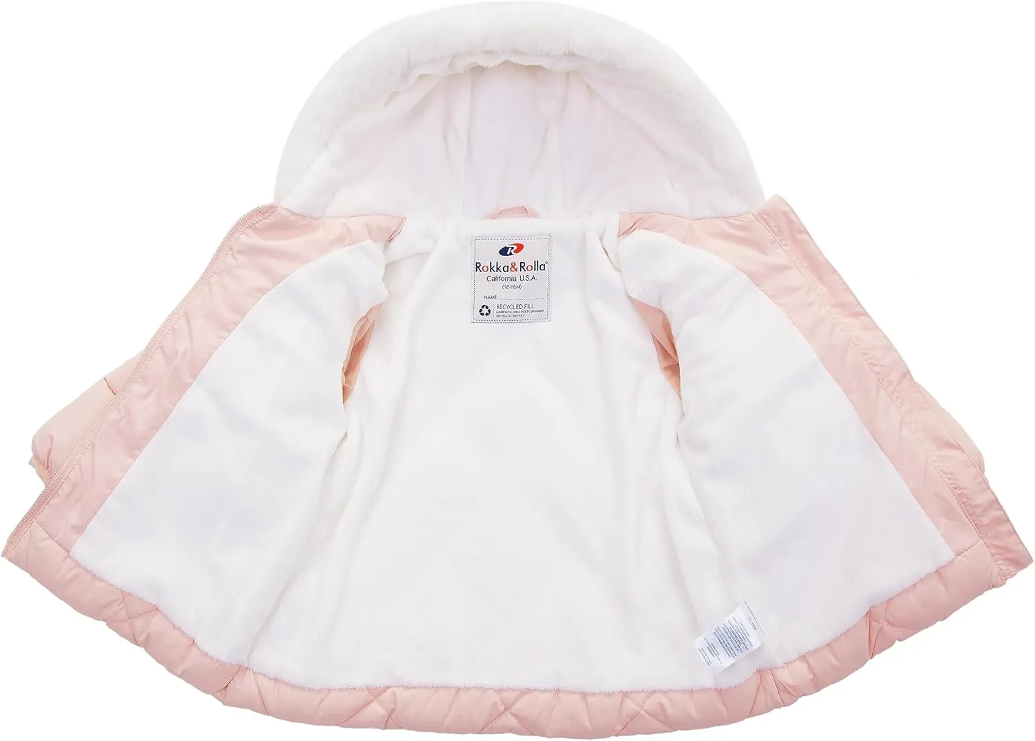 Rokka&Rolla Baby Girls' Water-Resistant Puffer Jacket Hooded Winter Coat with Soft Mini Fur Lining for Newborn Infant Toddler