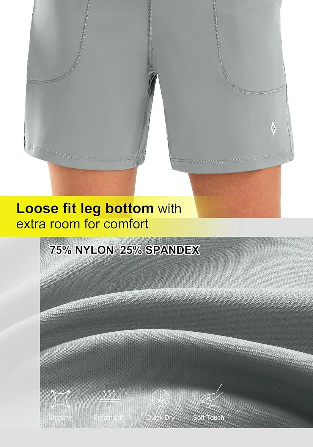 SANTINY Women's 6'' Athletic Long Shorts with 4 Pockets High Waisted Bermuda Shorts for Women Walking Running Casual