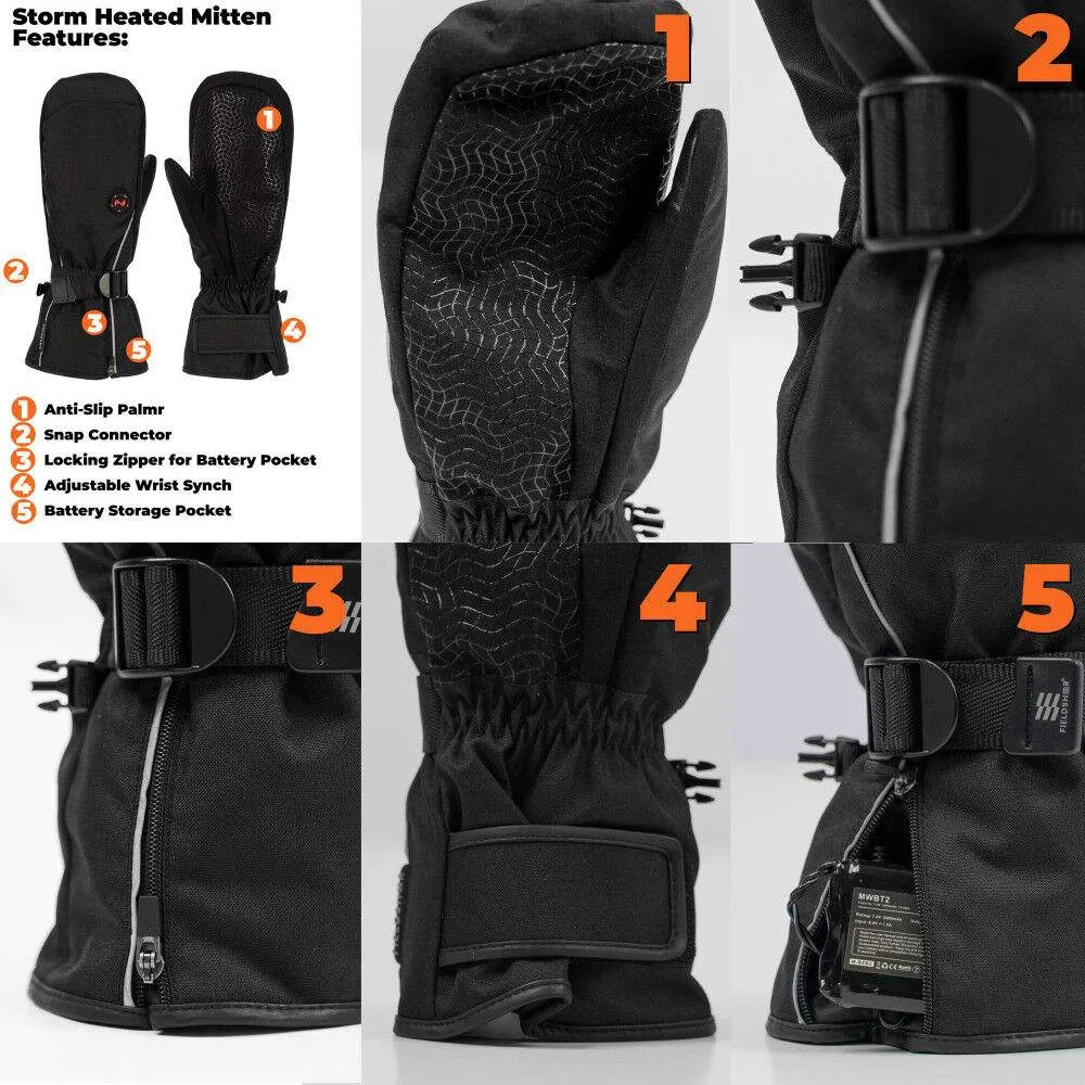 Storm Electric Heated Mitten - Mobile Warming® Technology - Unisex Black - Large - 100% Waterproof Insulated