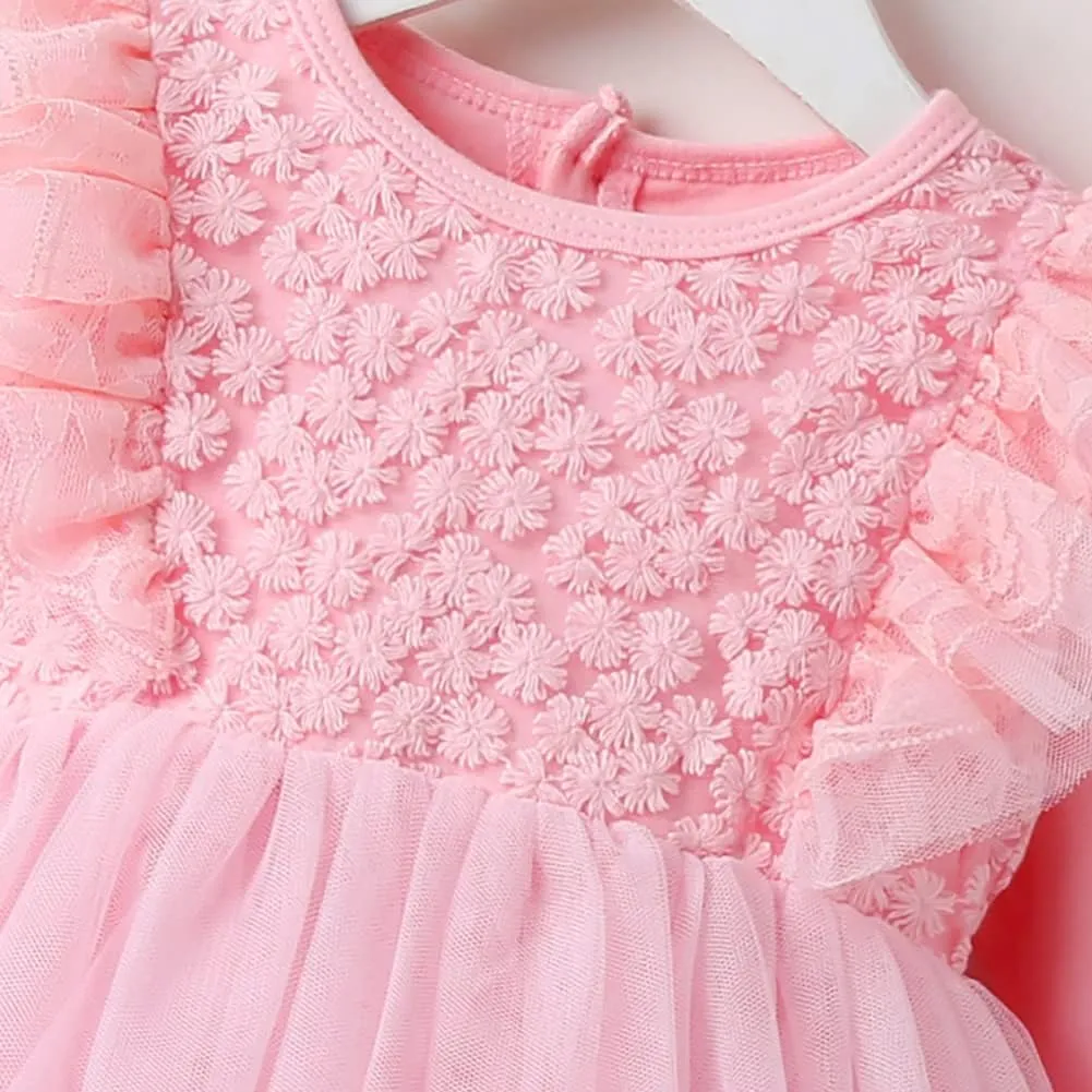 Toddler Baby Girl Long Sleeve Fall Dress Flower Lace Wedding First Birthday Baptism Christening Dresses with Hat Outfit