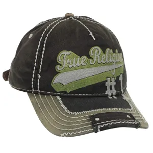 True Religion Men's Sportswear Distressed Look Script Logo Baseball Cap Hat