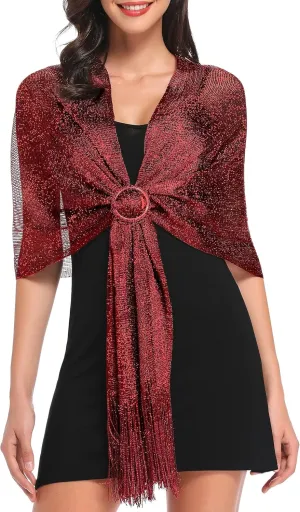 vimate Sparkling Metallic Shawls and Wraps for Evening Party/Wedding/Formal Dresses (With Free Buckle)