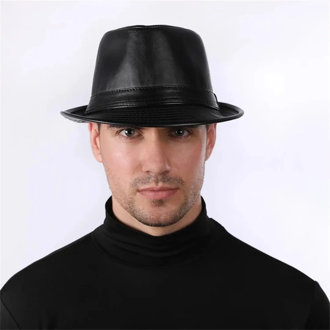 Vogrtcc Men Women Genuine Leather Wide Brim Fedoras Hats Gentman Jazz Fishmen Cap Unisex
