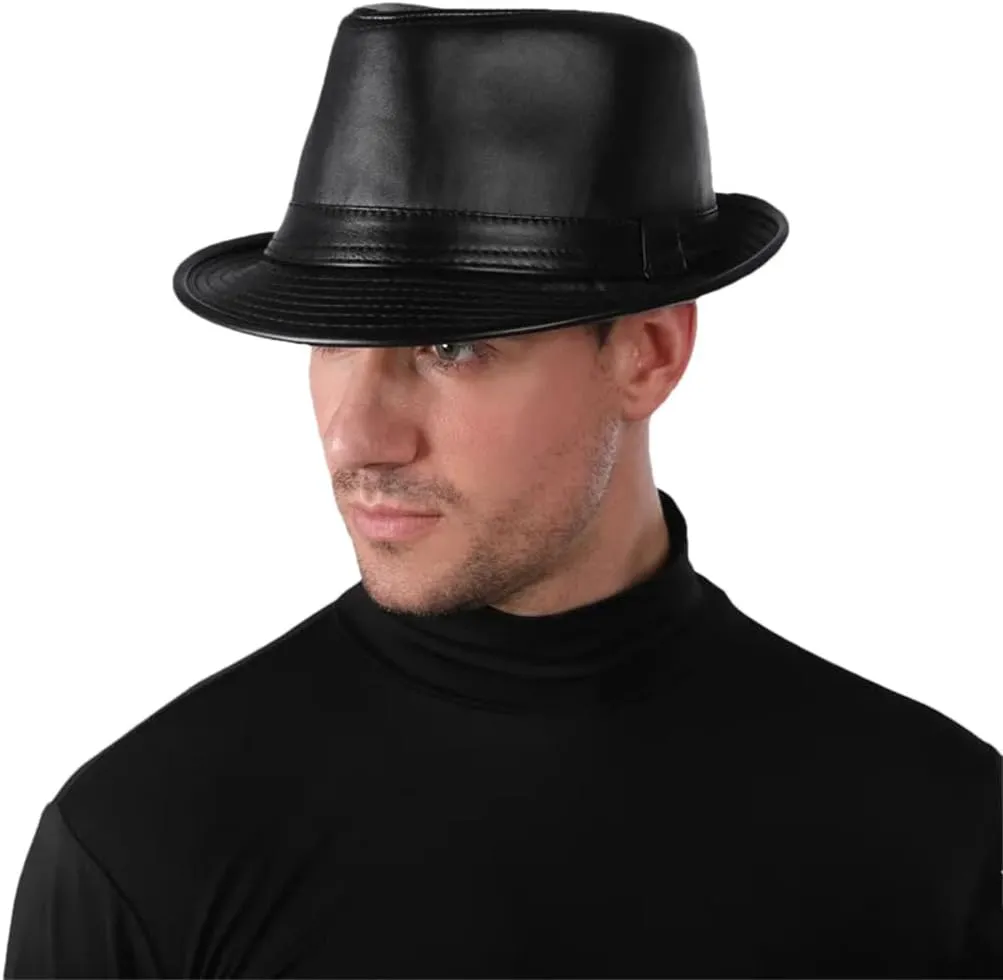 Vogrtcc Men Women Genuine Leather Wide Brim Fedoras Hats Gentman Jazz Fishmen Cap Unisex