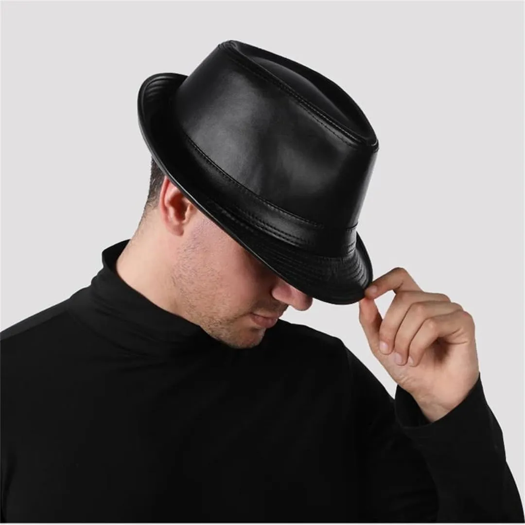Vogrtcc Men Women Genuine Leather Wide Brim Fedoras Hats Gentman Jazz Fishmen Cap Unisex
