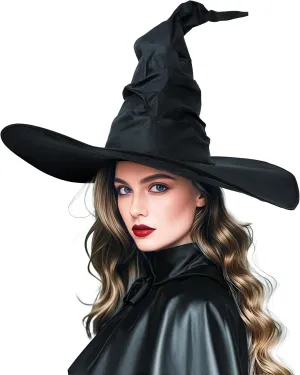 Women's Black Masquerade Ruched Witch Hat Oversized Witches Hats Wide Brim Party Accessory