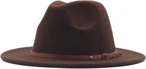 Womens Classic Fedora Hat Wide Brim Floppy Panama Hat Belt Buckle Retro Fedora Hat for Women