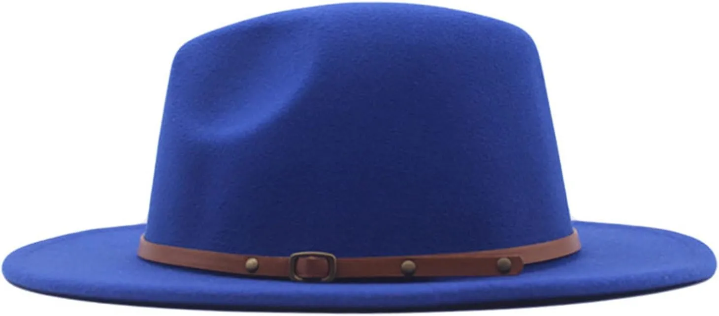 Womens Classic Fedora Hat Wide Brim Floppy Panama Hat Belt Buckle Retro Fedora Hat for Women
