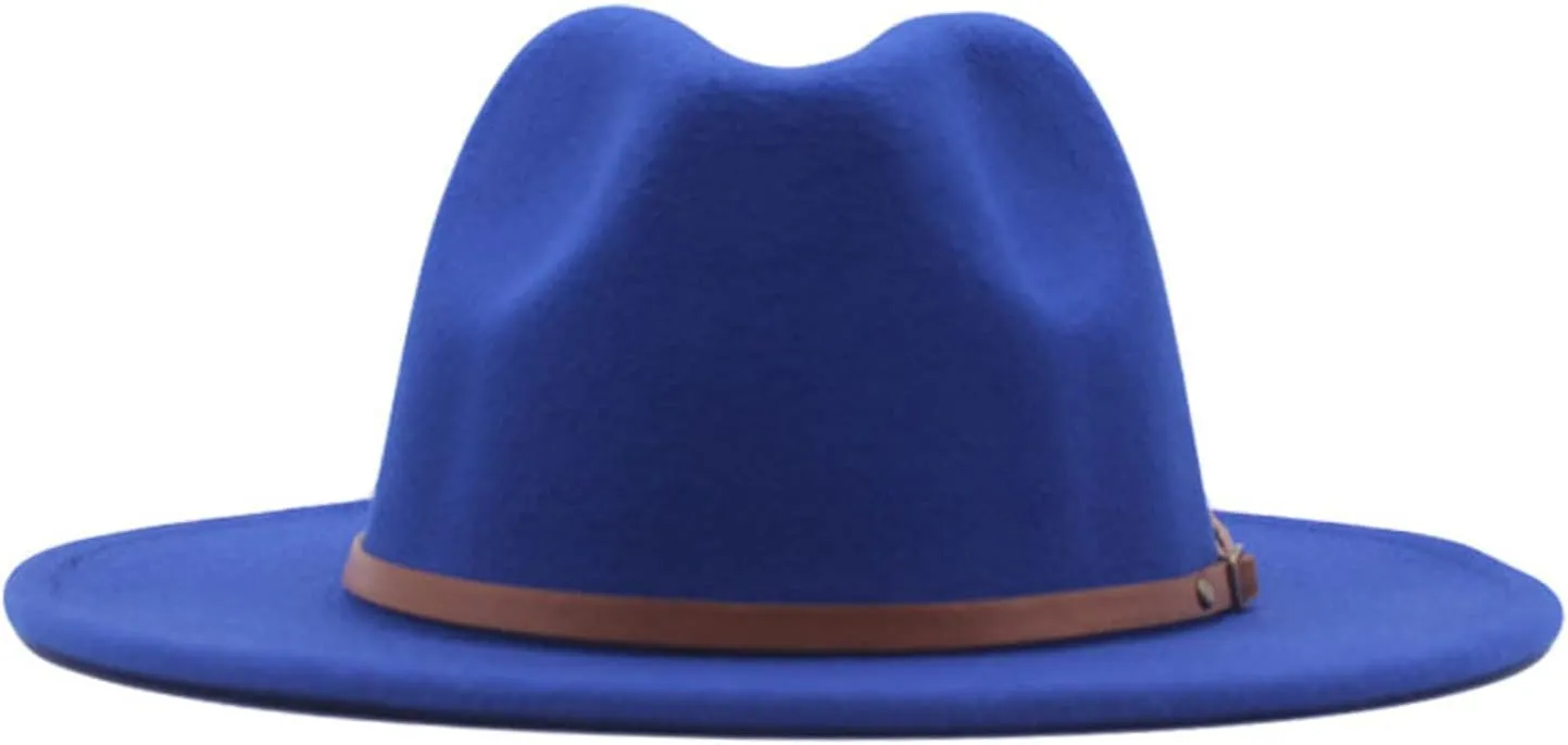Womens Classic Fedora Hat Wide Brim Floppy Panama Hat Belt Buckle Retro Fedora Hat for Women